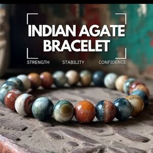 New Indian Agate Stone Stretch Bracelet  (strength - stability - confidence)